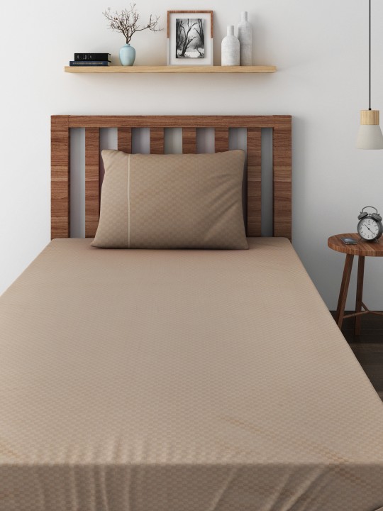 Beige Cotton 400 TC Superfine Single Bedsheet with 1 Pillow Cover