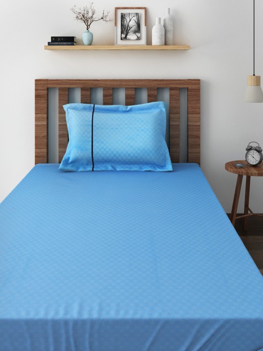 Blue Cotton 400 TC Superfine Single Bedsheet with 1 Pillow Cover