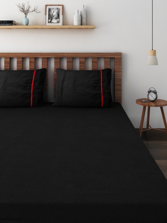 Black Cotton 400 TC Superfine Double Bedsheet with 2 Pillow Covers
