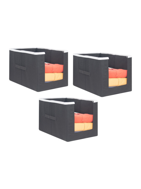prettykrafts Set Of 3 Black Solid Shirt Stacker Wardrobe Organizers