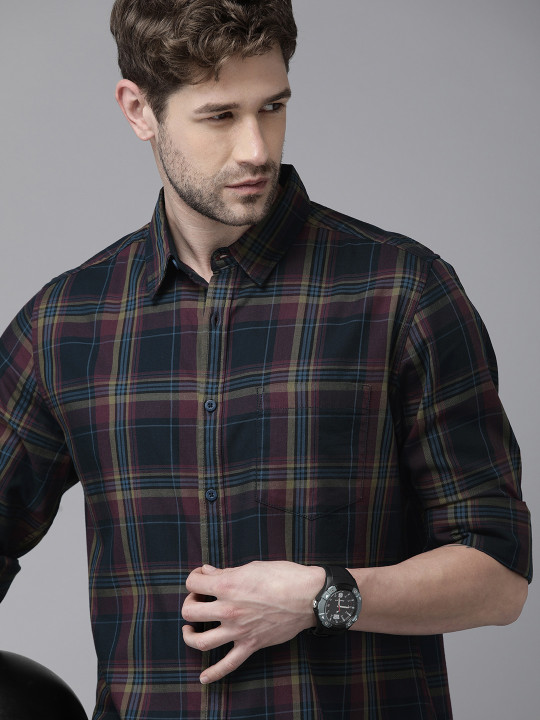Roadster Men Multicoloured Windowpane Checks Opaque Pure Cotton Sustainable Casual Shirt