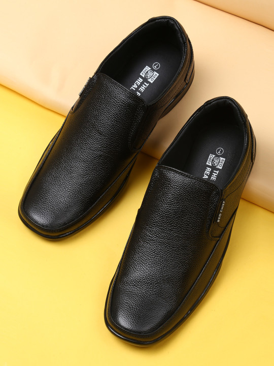 Red Chief Men Black Genuine Leather Slip-Ons