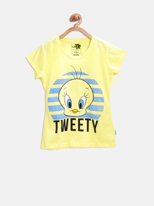 Girls Yellow Printed Round Neck T-shirt 7-8Y