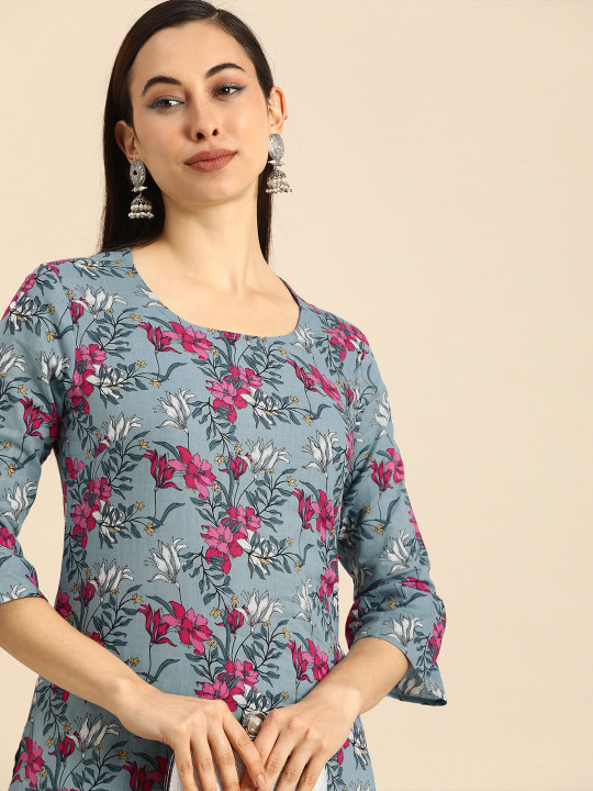 Anouk Women Blue Floral Printed Floral Kurta