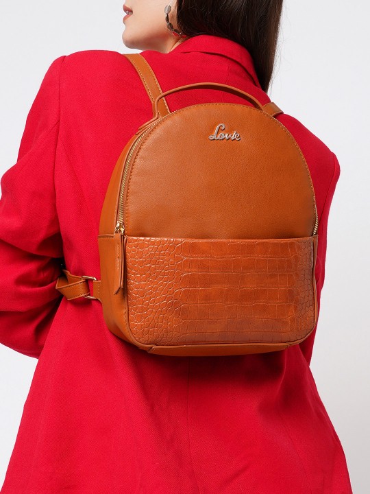 Lavie Beetle Girls Tan Brown Solid Stylish Small Backpack