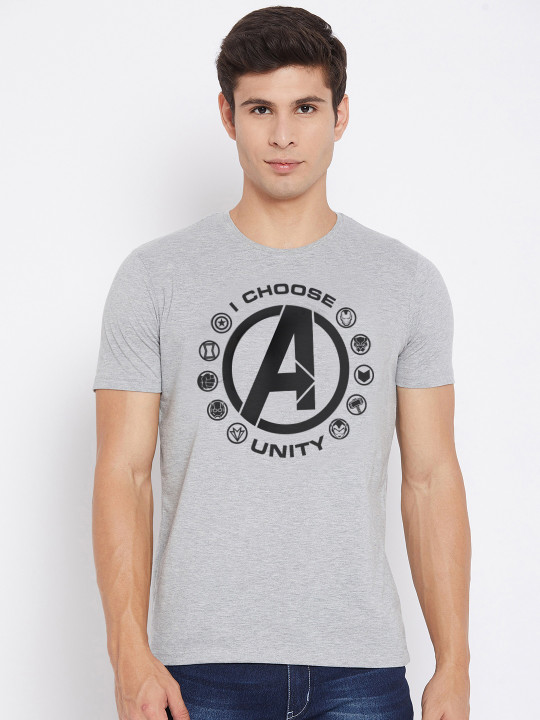 Marvel by Wear Your Mind Men Grey Pure Cotton Typography Printed Pure Cotton T-shirt