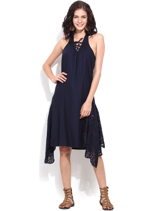navy blue dress for baby girl Long A line Sleeveless Scoop Neck Ruffle Chiffon Wedding Guest Dresses