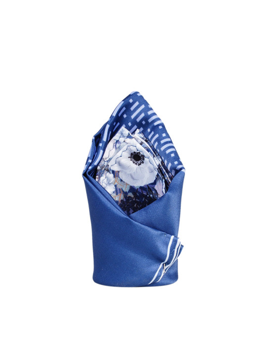 Tossido Men Blue & White Printed Pocket Square