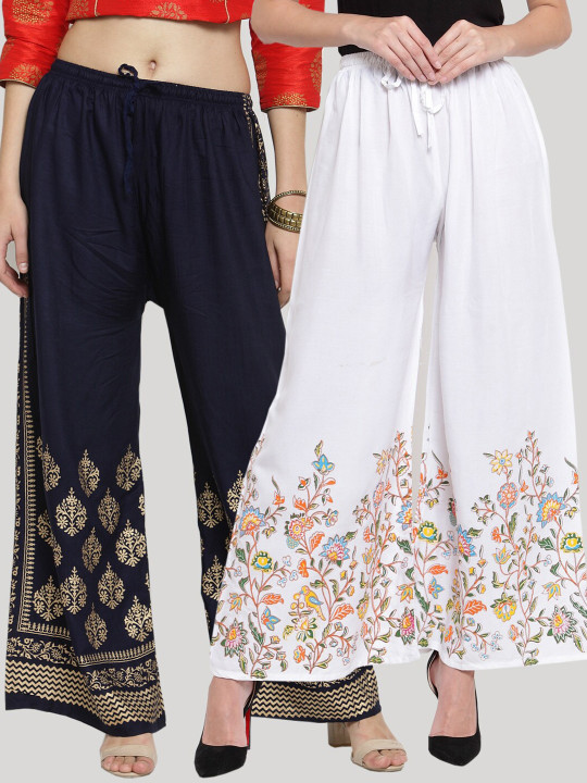 Clora Creation Women Pack of 2 Floral Printed Knitted Ethnic Palazzos