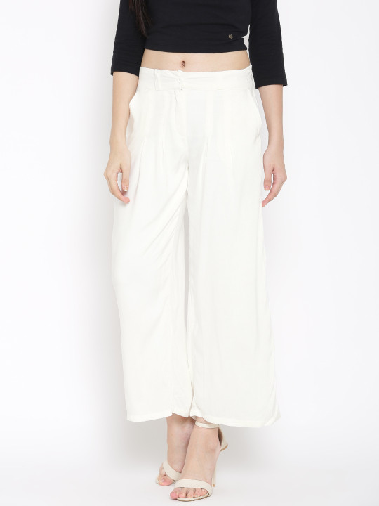 W Women White Solid Palazzo Trousers