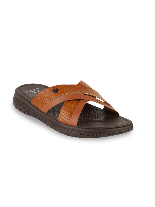 Carlton London Men Tan Solid Synthetic Sliders