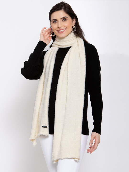 513 Women Off White Solid Stole