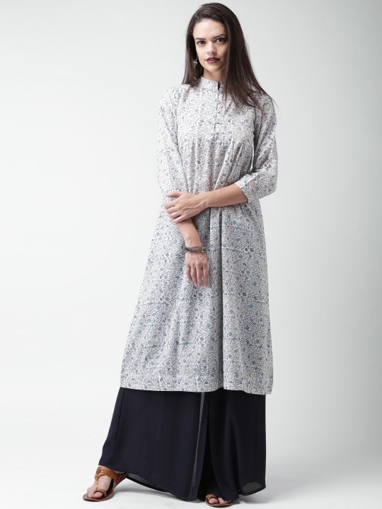 Women White Printed Anarkali Kurta XS