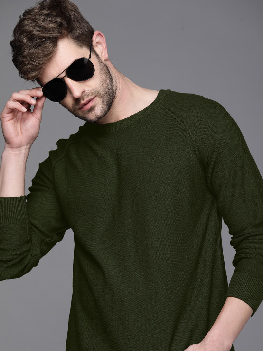 WROGN Men Olive Green Pullover