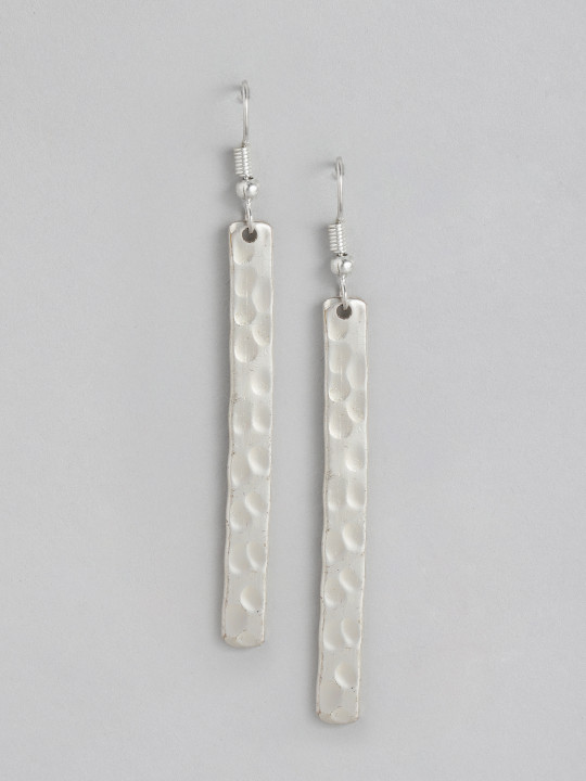 RICHEERA Silver-Toned Teardrop Shaped Drop Earrings