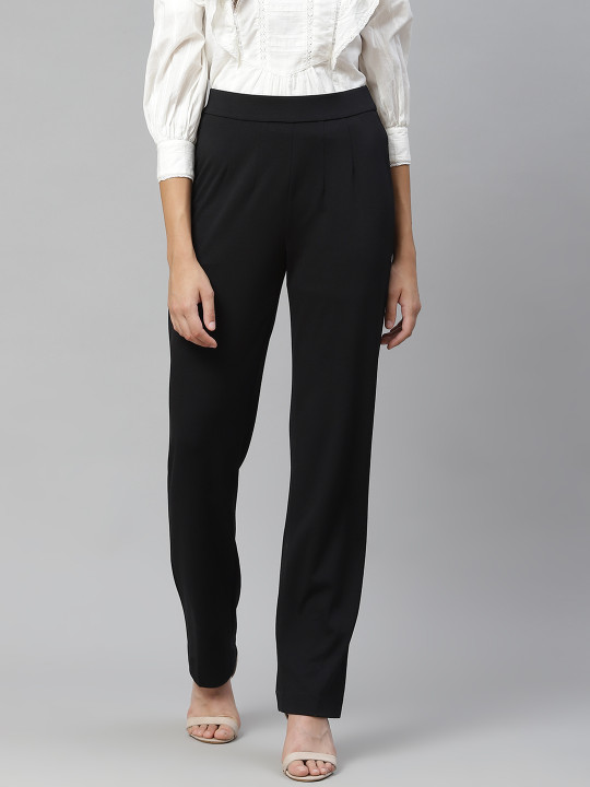 Marks & Spencer Jersey Straight Leg Trousers with Stretch