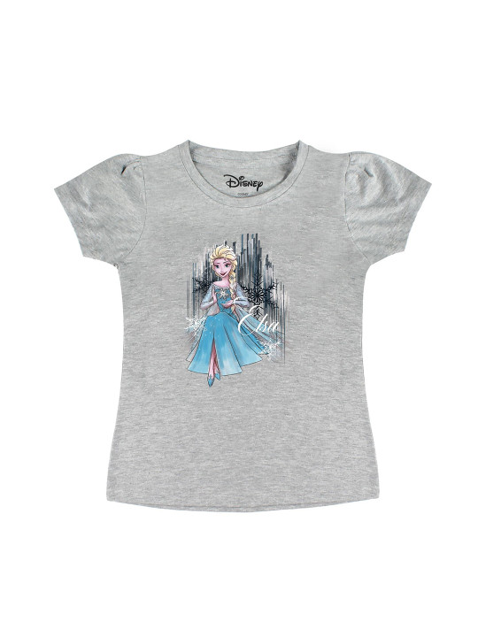 Disney by Wear Your Mind Girls Grey Elsa Printed Cotton Pure Cotton T-shirt