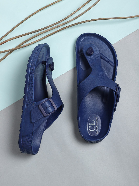 Carlton London Men Navy Blue Textured Flip-Flops
