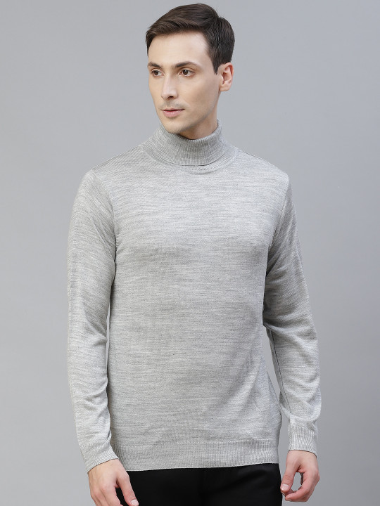Pierre Carlo Men Grey Melange Solid Turtle Neck Pullover