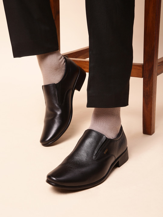 Liberty Men Black Leather Non Lacing Slip-on Formal Shoes