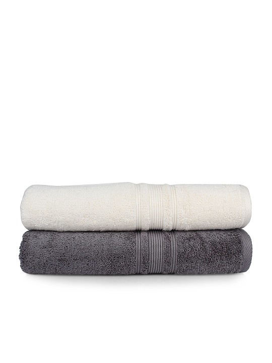 White & Grey Cotton Set of 2 Towels
