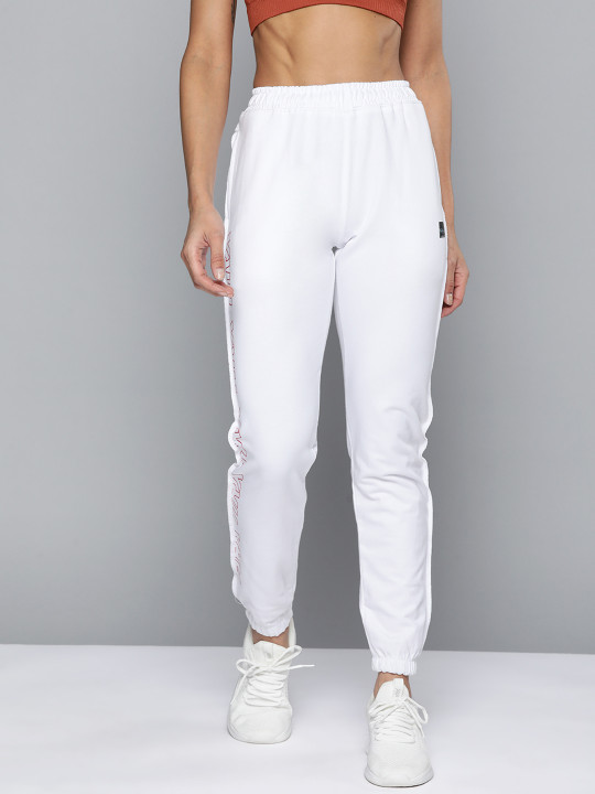 HRX by Hrithik Roshan HRX By Hrithik Roshan Lifestyle Women Optic White Bio-Wash Typography Track Pants