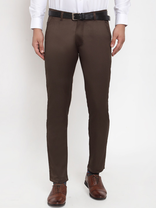 JAINISH Men Brown Tapered Fit Formal Trousers