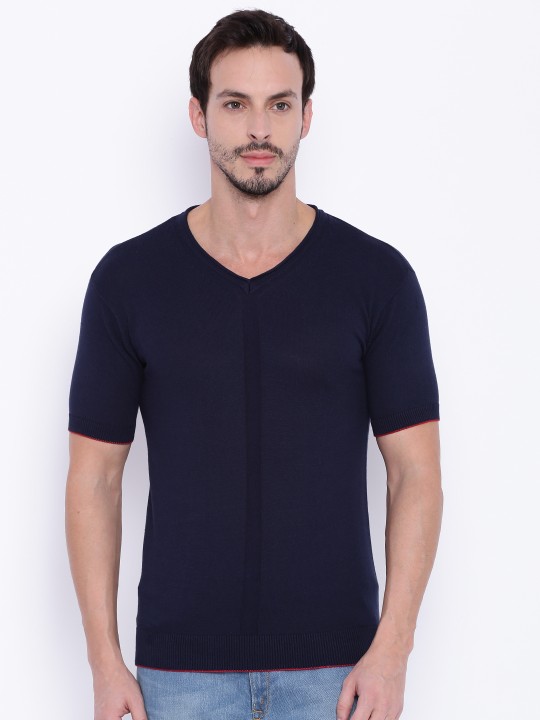 Men Navy Solid Sweater M