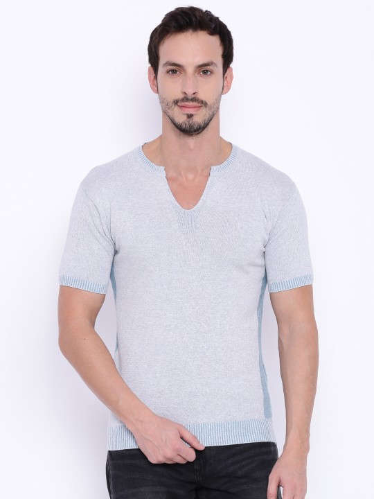 Men Grey Solid Sweater M