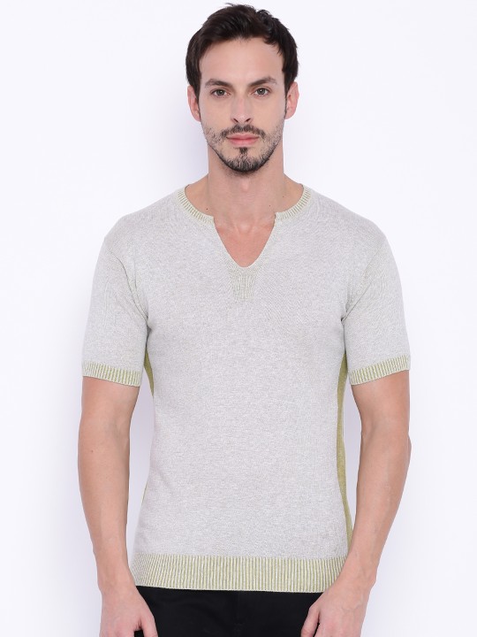 Men Grey Melange Solid Sweater M