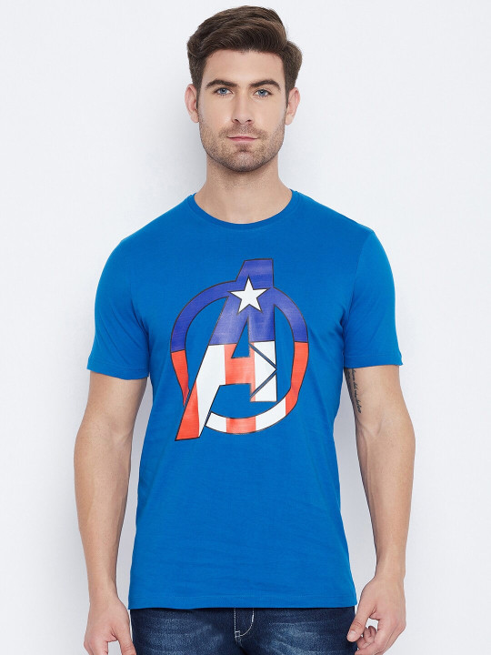 Marvel by Wear Your Mind Men Blue White Printed Cotton Pure Cotton T-shirt