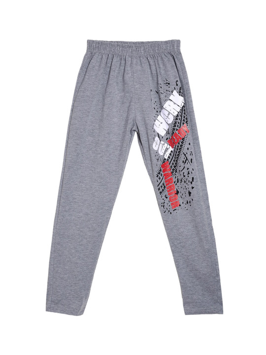 SWEET ANGEL Girls Grey Melange & White Self Design Straight-Fit Pure Cotton Track Pants