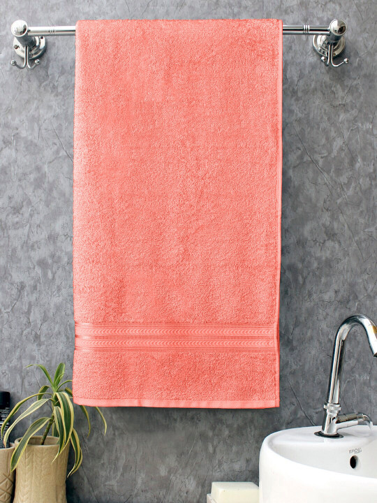 Home Fresh Orange Solid Pure Cotton 400GSM Breathable Adult Regular Bath Towel-59x30In