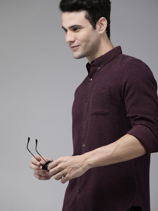 Men Purple Slim Fit Casual Shirt