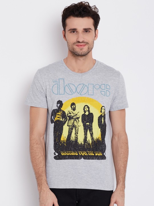 by Free Authority Men Grey Melange The Doors Print Round Neck T-Shirt S