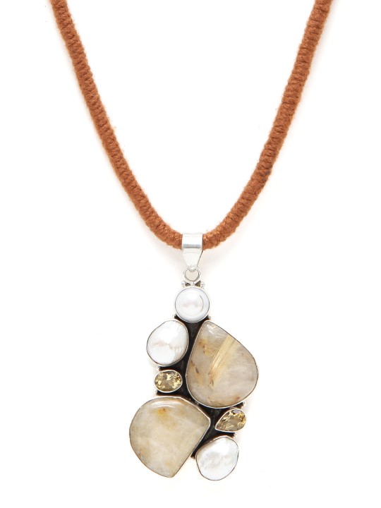 Brown Handcrafted Silver Pendant with Cord
