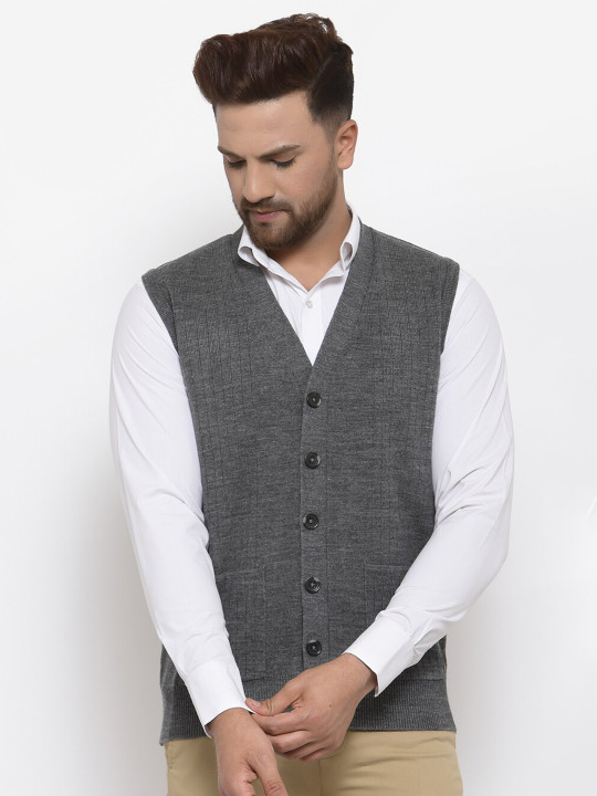513 Men Grey Cardigan Vest