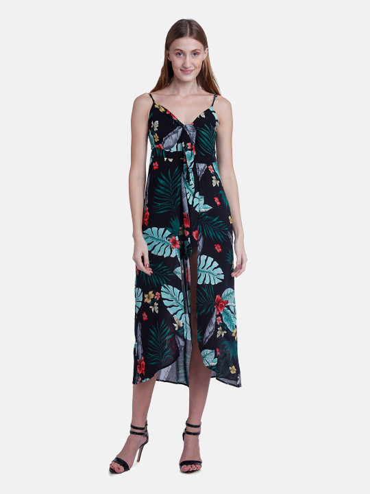 IX IMPRESSION Black & Turquoise Blue Printed Jumpsuit
