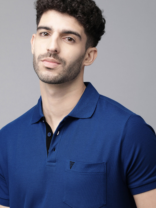 Van Heusen Innerwear Blue Solid Polo Collar Pure Cotton Lounge T-shirt with Pocket