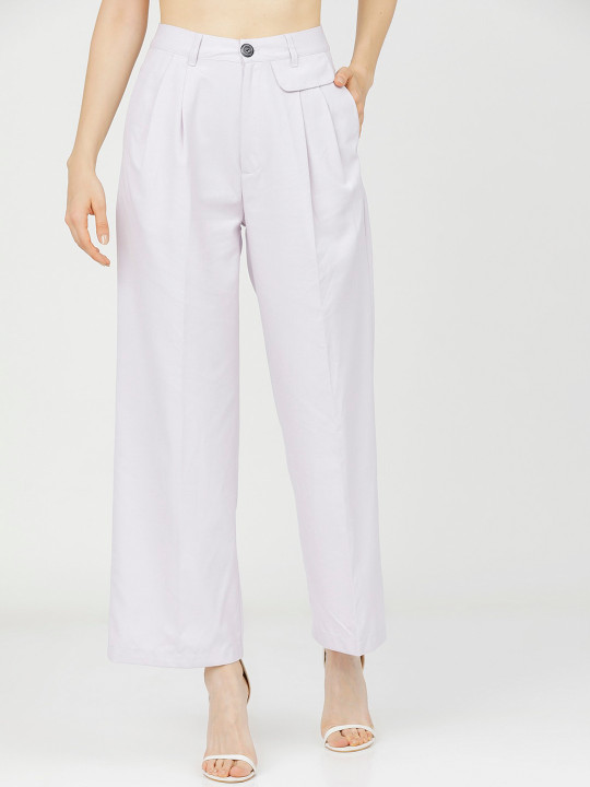 CHIC BY TOKYO TALKIES Women Purple Easy Wash Pleated Parallel Trousers