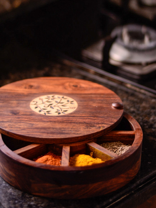 ExclusiveLane Brown Sheesham Wooden Spice Storage Box