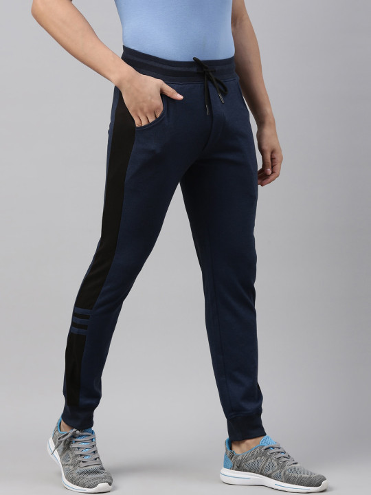 Joven Men Blue Solid Cotton Joggers