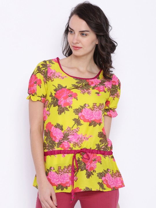 by Priyadarshini Rao Women Yellow Printed Top XS