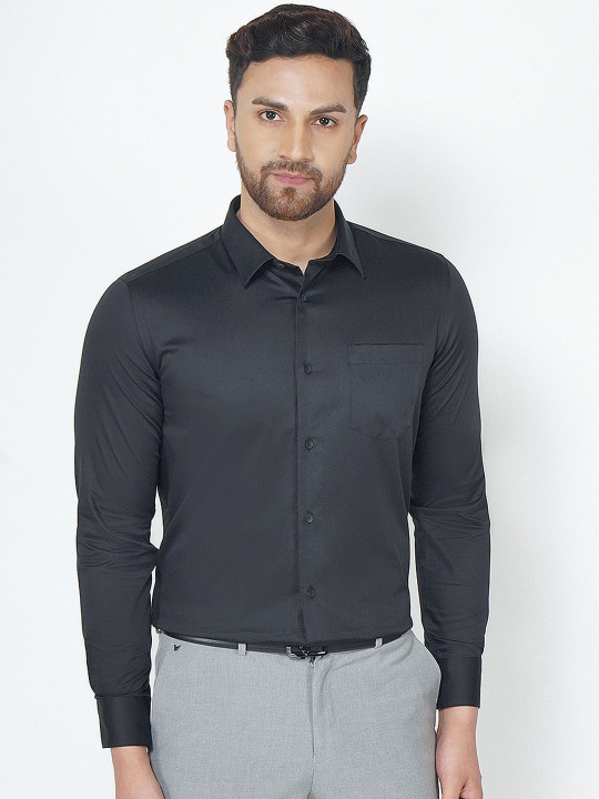 Blackberrys Men'S Black Solid Formal Slim Fit Wrinkle-Resistant Shirt