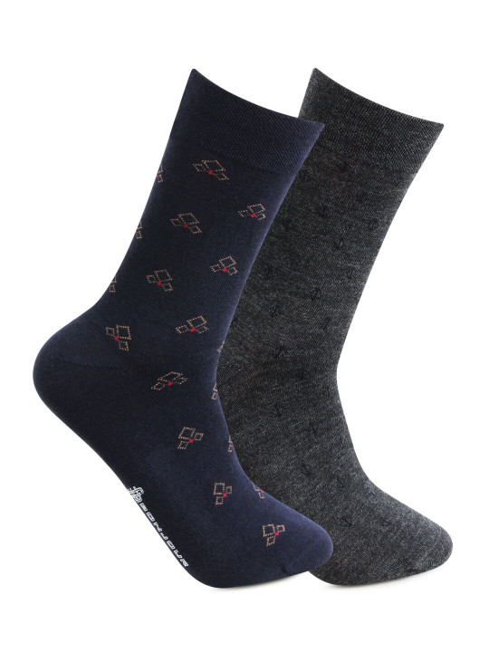 Bonjour Men Pack Of 2 Assorted Woollen Calf-Length Socks