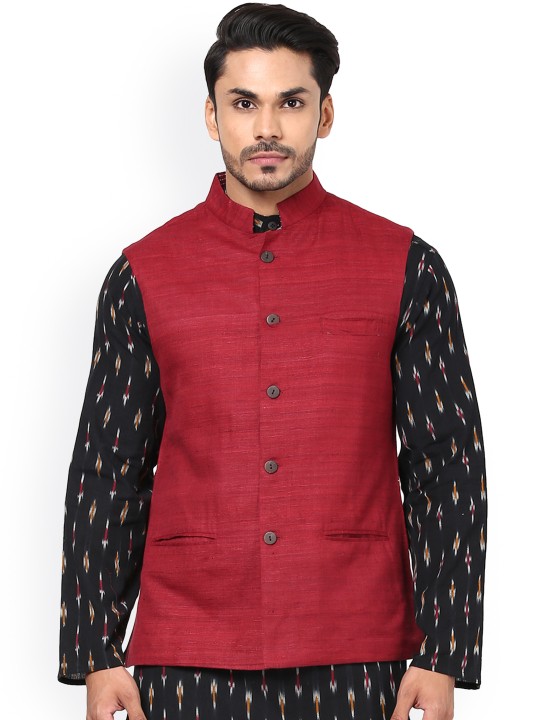 Maroon Silk Nehru Jacket M