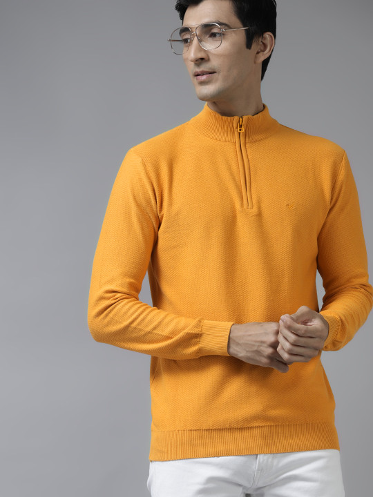 Blackberrys Men Yellow Self Design Geometric Pullover
