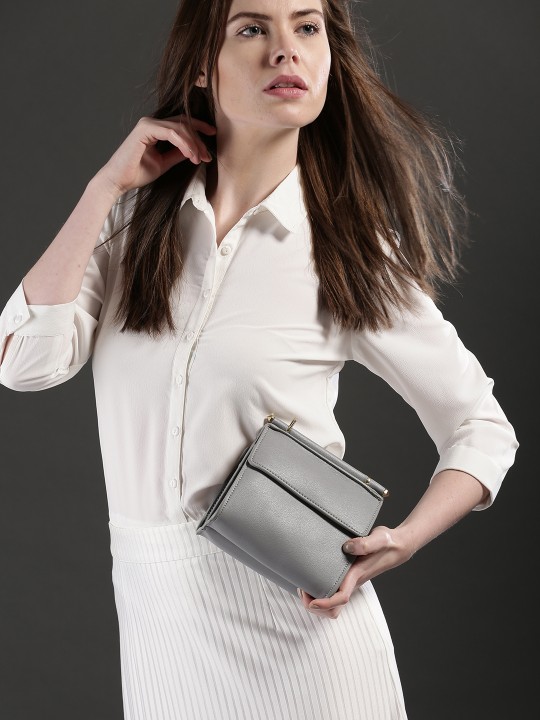 Grey Leather Sling Bag