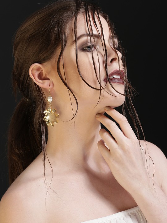 Gold-Toned Pearl Swirl Drop Earrings