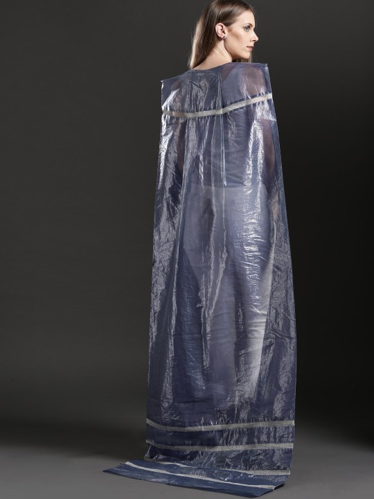 Blue Organza Full Length Cape Jacket with Silk & Zari Work
